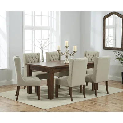 Oak&More Normandy 180cm Dark Solid Oak Extending Dining Table with Safia Fabric Dark Oak Leg Chairs - Cream, 4 Chairs