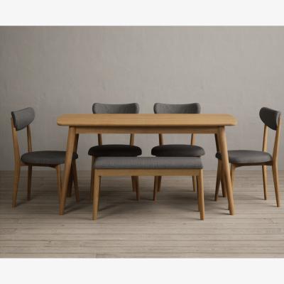 Oak&More Nordic 150cm Solid Oak Dining Table with 2 Grey Nordic Chairs with 1 Grey Bench