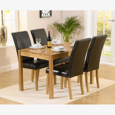 Oak&More Oxford 120cm Solid Oak Dining Table With 6 Black Albany Chairs