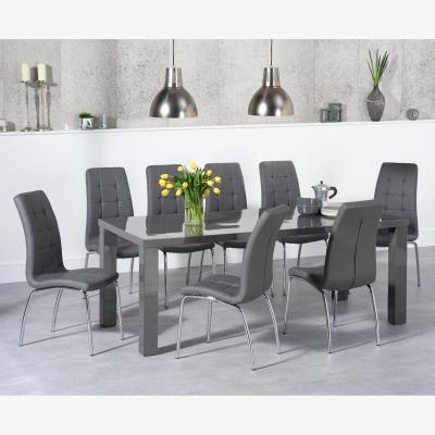 Oak&More Atlanta 200cm Dark Grey High Gloss Dining Table With 8 Cream Calgary Chairs