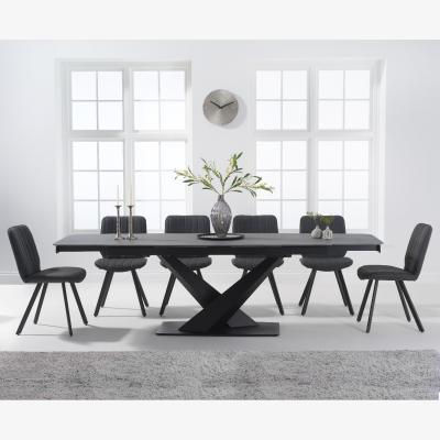 Oak&More Extending Jacob 180cm Grey Stone Dining Table with 6 Grey Hendrick Chairs