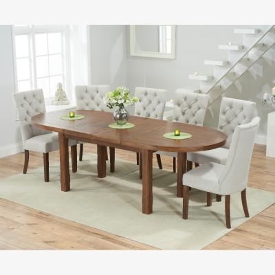 Oak&More Extending Caversham Dark Oak Dining Table with 6 Grey Francois Chairs