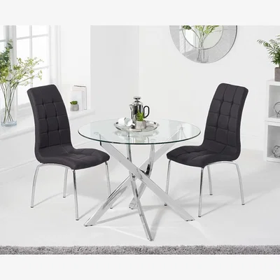 Oak&More Denver 95cm Round Glass Dining Table with 2 Red Enzo Chairs