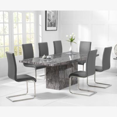 Oak&More Crema 220cm Grey Marble Dining Table With 12 Black Malaga Chairs