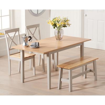 Oak&More Chiltern 120cm Extending Grey And Oak Table With Epsom Chairs and Bench - Oak and Grey, 2 Chairs