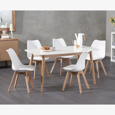 Oak&More Nordic 150cm Oak and White Dining Table With 4 Dark Grey Duke Faux Leather Chairs
