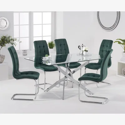 Oak&More Denver 160cm Rectangular Glass Dining Table With 8 Grey Lorin Velvet Chairs