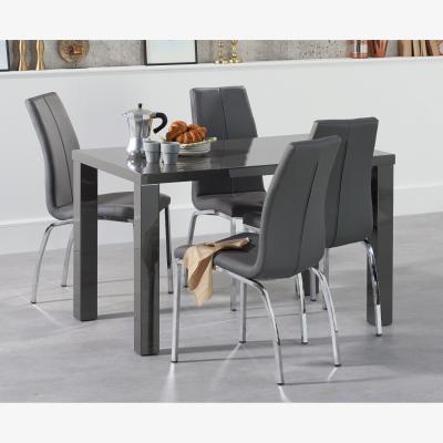 Oak&More Atlanta 120cm Dark Grey High Gloss Dining Table With 6 Grey Cavello Chairs