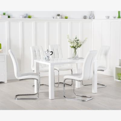 Oak&More Atlanta 120cm White High Gloss Dining Table With 4 White Lorin Chairs