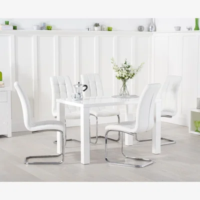 Oak&More Atlanta 120cm White High Gloss Dining Table With 4 White Lorin Chairs