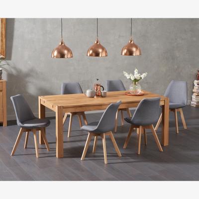 Oak&More Verona 150cm Solid Oak Extending Dining Table With 6 Dark Grey Duke Fabric Chairs