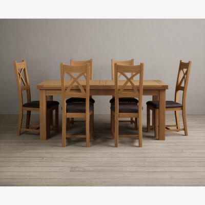 Oak&More Extending Hampshire 180cm Solid Oak Dining Table With 12 Linen X Back Chairs