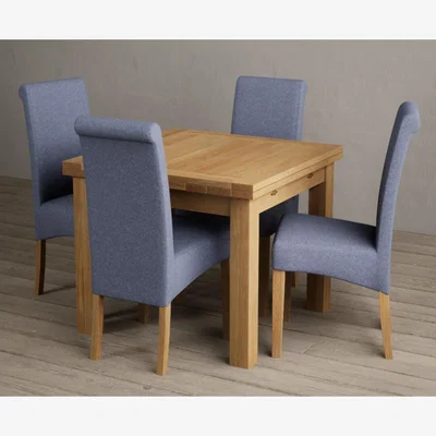 Oak&More Extending Hampshire 90cm Solid Oak Dining Table With 6 Grey Scroll Back Chairs