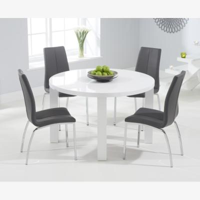 Oak&More Atlanta 120cm Round White High Gloss Dining Table With 4 Black Cavello Chairs