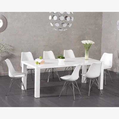 Oak&More Atlanta 200cm White High Gloss Dining Table With 10 Light Grey Celine Chrome Leg Chairs