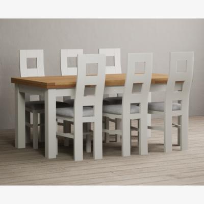 Oak&More Extending Hampshire 180cm Oak and Signal White Dining Table with 10 Linen Flow Back Chairs