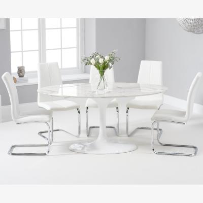 Oak&More Brighton 160cm Oval White Marble Dining Table With 8 Grey Tarin Dining Chairs