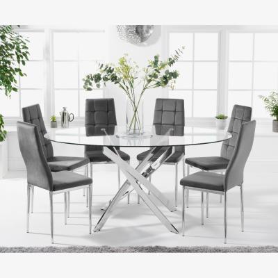 Oak&More Denver 165cm Oval Glass Dining Table With 8 Grey Angelo Chairs