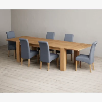 Oak&More Sheringham 200cm Solid Oak Dining Table with Sheringham Oak Extensions (Pair) with 12 Charcoal Grey Scroll Back Chairs