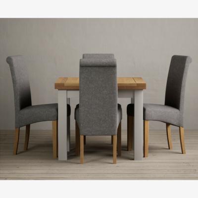 Oak&More Extending Buxton 90cm Oak and Soft White Painted Dining Table with 4 Brown Scroll Back Chairs