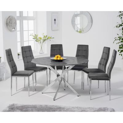 Oak&More Carter 120cm Round Grey Marble Table with Melissa Chairs - Grey, 4 Chairs
