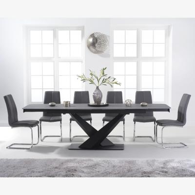 Oak&More Jacob 180cm Extending Grey Stone Table With 10 Grey Tarin Chairs
