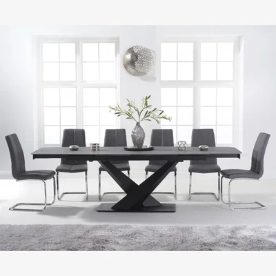 Oak&More Jacob 180cm Extending Grey Stone Table With 10 Grey Tarin Chairs