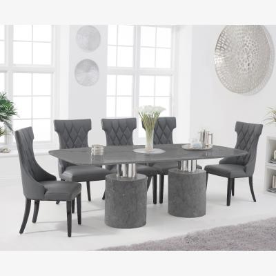 Oak&More Antonio 180cm Grey Marble Table With 6 Grey Freya Chairs