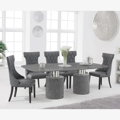 Oak&More Antonio 180cm Grey Marble Table With 6 Grey Freya Chairs