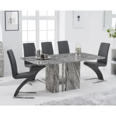 Oak&More Alicia 180cm Grey Marble Dining Table with Hampstead Z Dining Chairs - Black, 4 Chairs