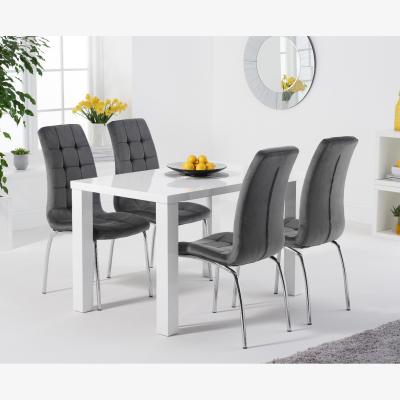 Oak&More Seattle 120cm White High Gloss Table with 6 Grey Enzo Velvet Chairs
