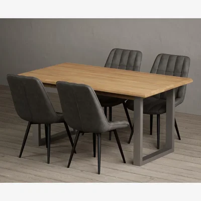 Oak&More Parker 160cm Solid Oak Dining Table with 4 Brown Larson Chairs