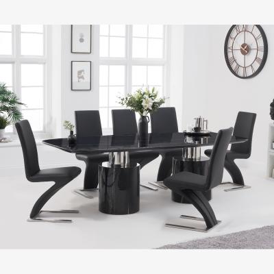 Oak&More Antonio 180cm Black Marble Dining Table With 6 Ivory White Hampstead Z Chairs