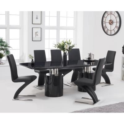 Oak&More Antonio 180cm Black Marble Dining Table With Hampstead Z Chairs - Black, 4 Chairs