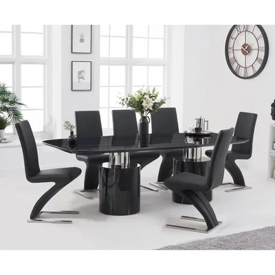 Oak&More Antonio 180cm Black Marble Dining Table With Hampstead Z Chairs - Black, 4 Chairs