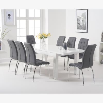Oak&More Atlanta White Gloss 160-220cm Extending Dining Table With 4 Cream Calgary Chairs