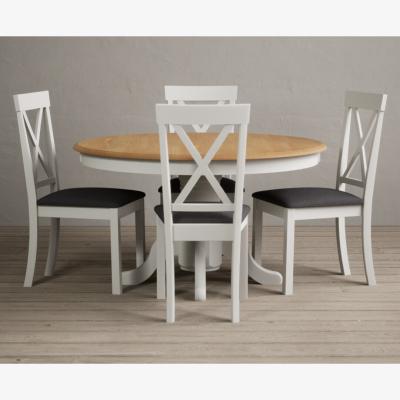 Oak&More Hertford 120cm Oak and Signal White Painted Round Pedestal Table With 6 Oak Hertford Chairs