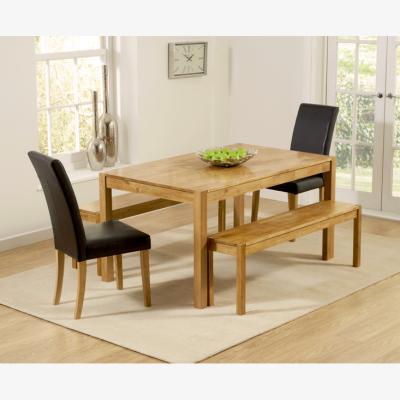 Oak&More York 150cm Solid Oak Dining Table With 2 Black Olivia Chairs And 1 York Benches