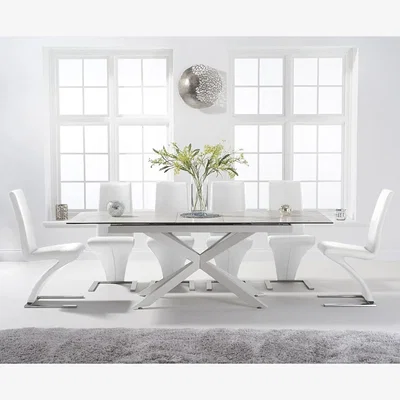 Oak&More Extending Boston 180cm White Leg Ceramic Dining Table With 6 White Aldo Chairs