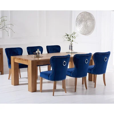 Oak&More Thames 220cm Oak Dining Table with Knightsbridge Velvet Chairs