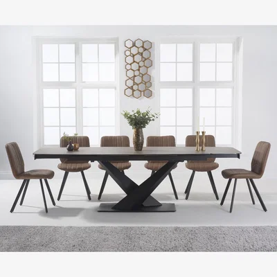 Oak&More Extending  Jacob 180cm Mink Ceramic Dining Table with 6 Brown Hendrick Chairs