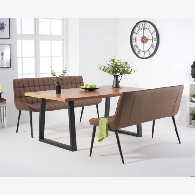 Oak&More Urban 180cm Industrial Dining Table with Larson Brown Benches