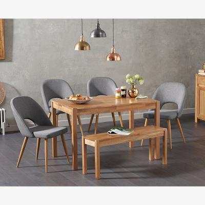 Oak&More York 120cm Solid Oak Dining Table With 2 Grey Hudson Fabric Chairs And 2 York Benches
