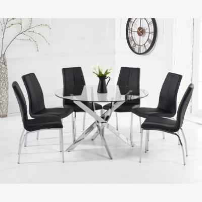 Oak&More Denver 120cm Glass Dining Table With 4 Ivory White Cavello Chairs