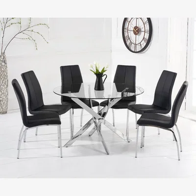 Oak&More Denver 120cm Glass Dining Table With 4 Ivory White Cavello Chairs