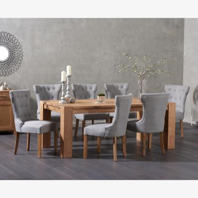 Oak&More Sheringham 200cm Solid Oak Dining Table With 6 Grey Clara Fabric Chairs