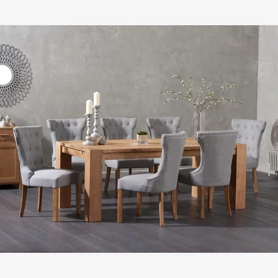 Oak&More Sheringham 200cm Solid Oak Dining Table With 6 Grey Clara Fabric Chairs