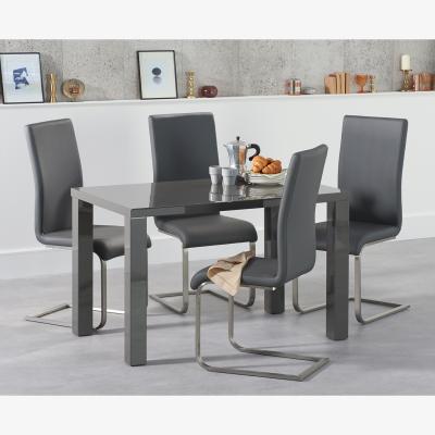 Oak&More Atlanta 120cm Dark Grey High Gloss Dining Table With 6 White Malaga Chairs
