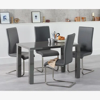 Oak&More Atlanta 120cm Dark Grey High Gloss Dining Table With 6 White Malaga Chairs