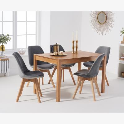Oak&More York 120cm Solid Oak Dining Table With 4 Grey Orson Velvet Chairs